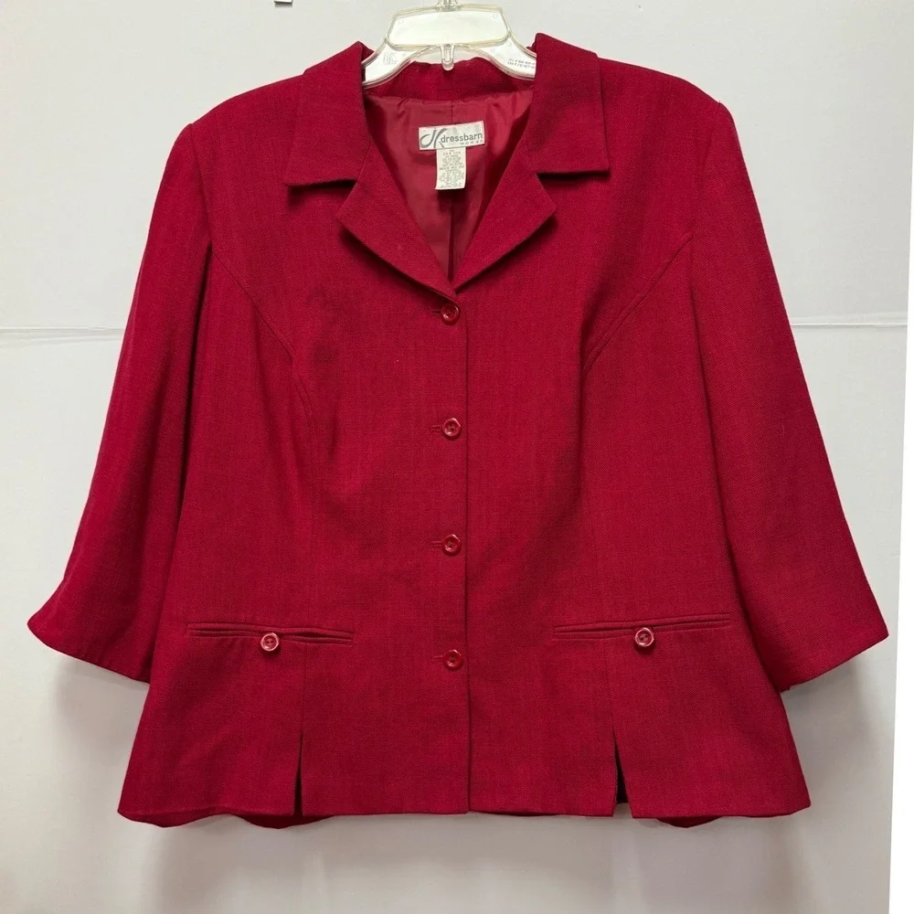 Dressbarn Red Blazer Jacket 3/4 Sleeve Single Breasted Classic Office 16W - Picture 1 of 12